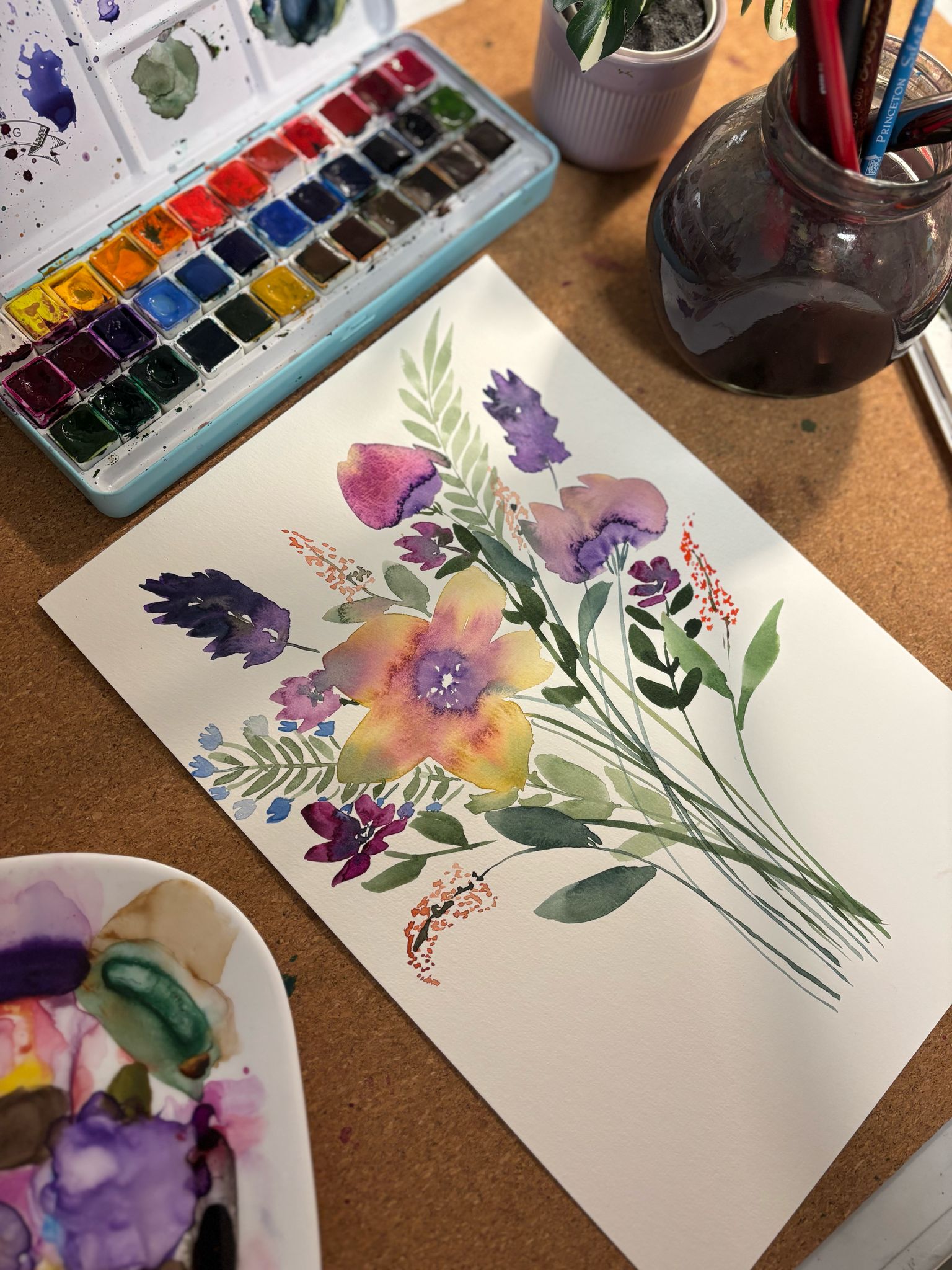 סדנא לציורי פרחים בצבעי מים